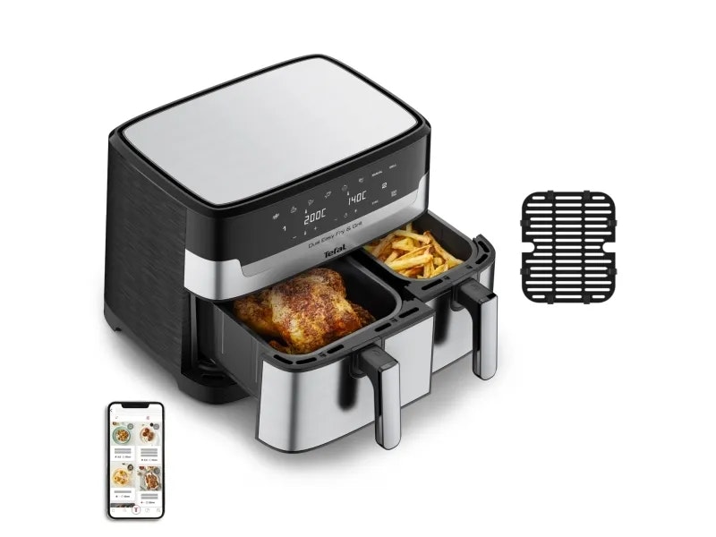 Tefal Dual Easy Fry & Grill EY905D Dubbel 8,3 L 2700 W Airfryer Rostfritt stål