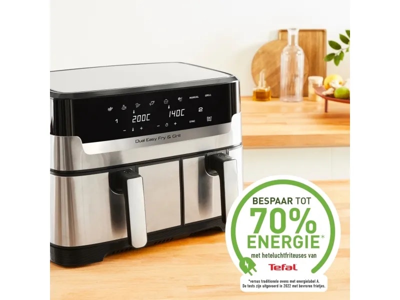 Tefal Dual Easy Fry & Grill EY905D Dubbel 8,3 L 2700 W Airfryer Rostfritt stål