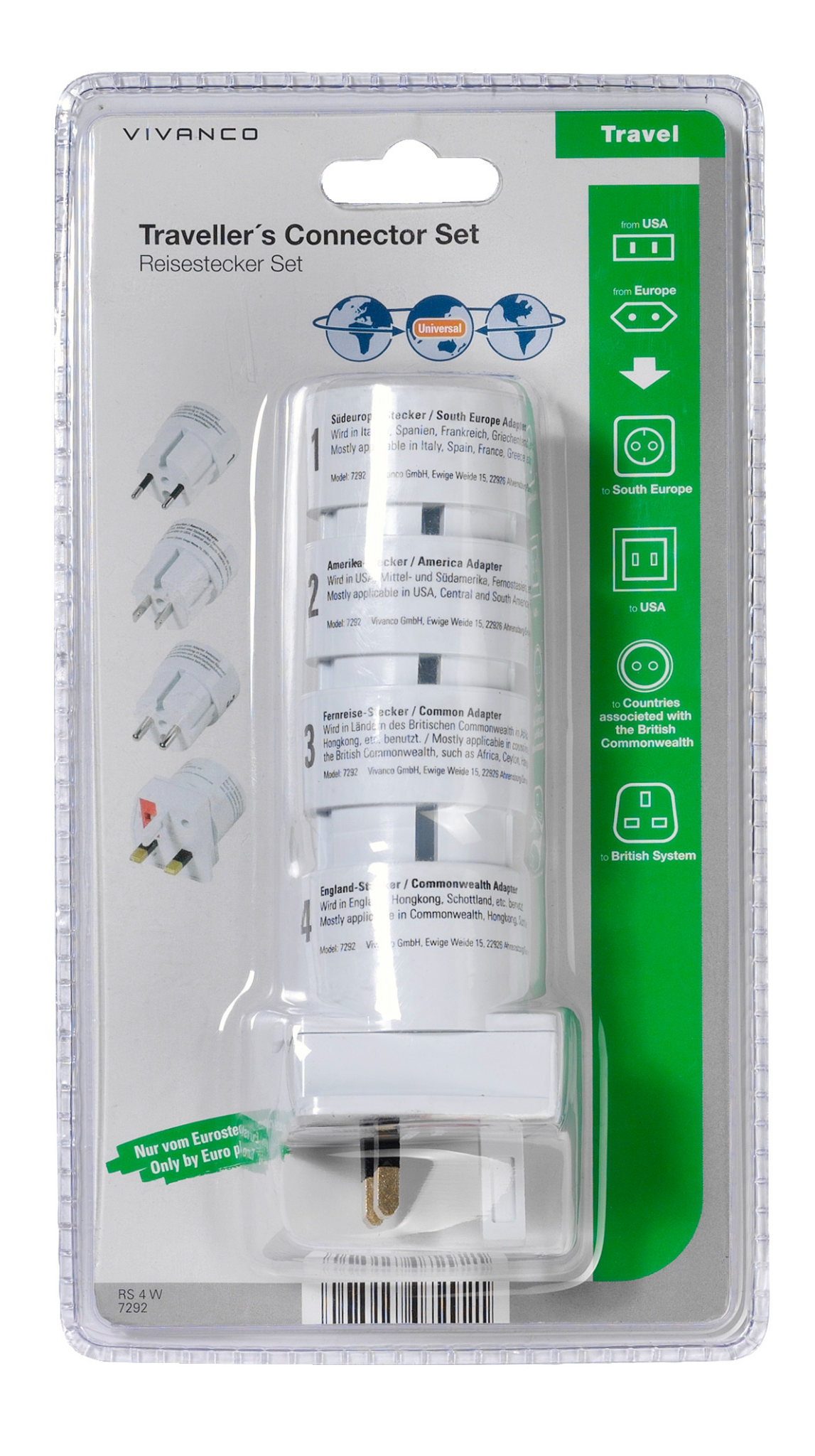 Vivanco Reseadapter Set EUROPA/USA -> Världen Vit