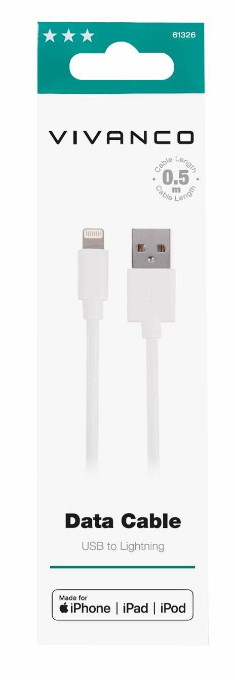 Vivanco Lightning ladd-/synk. kabel MFI 0.5m Vit