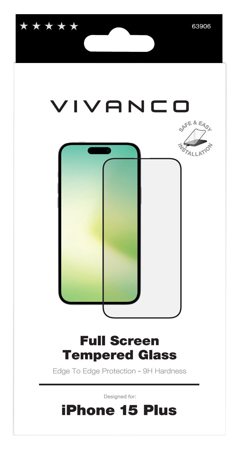 Vivanco Full Screen Skyddsglas 9H iPhone 15 Plus