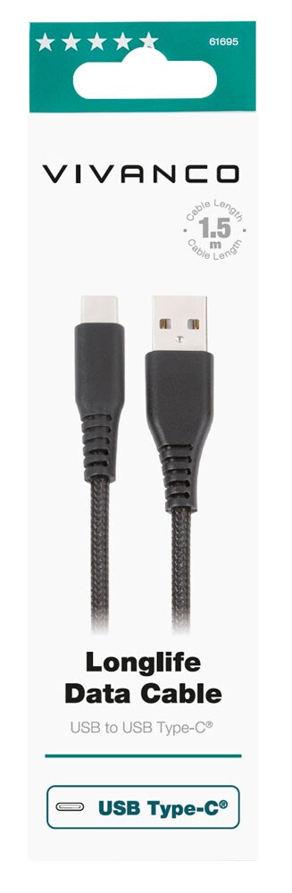 Vivanco Longlife USB-C/-A 2.0 kabel 1.5m Svart