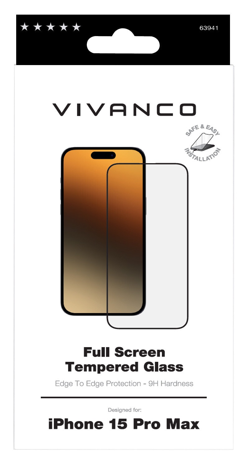 Vivanco Full Screen Skyddsglas 9H iPhone 15 Pro Max