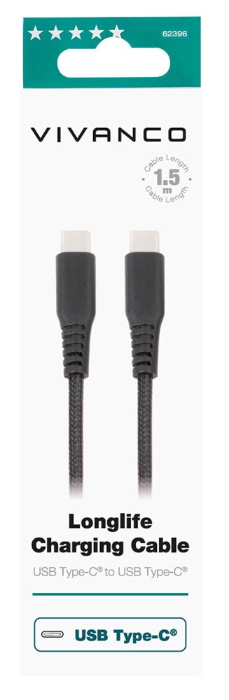 Vivanco Longlife USB-C/C 2.0 kabel 1.5m Svart