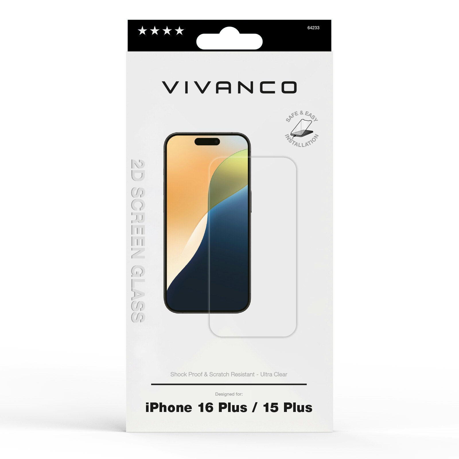 Vivanco Härdat Skyddsglas 9H iPhone 16/15 Plus