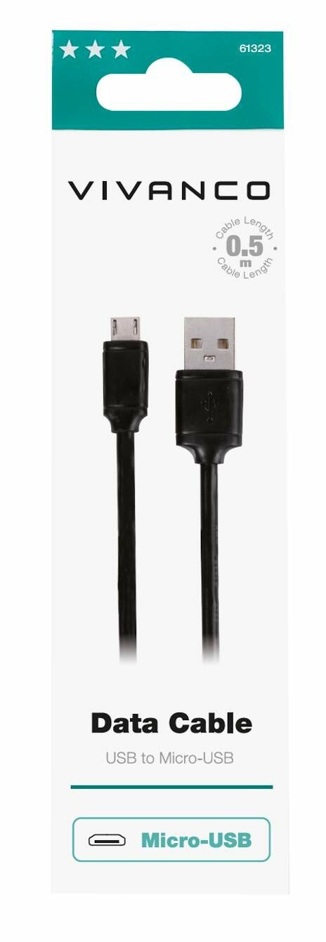 Vivanco Micro-USB Ladd-/Synk. kabel 0.5m Svart