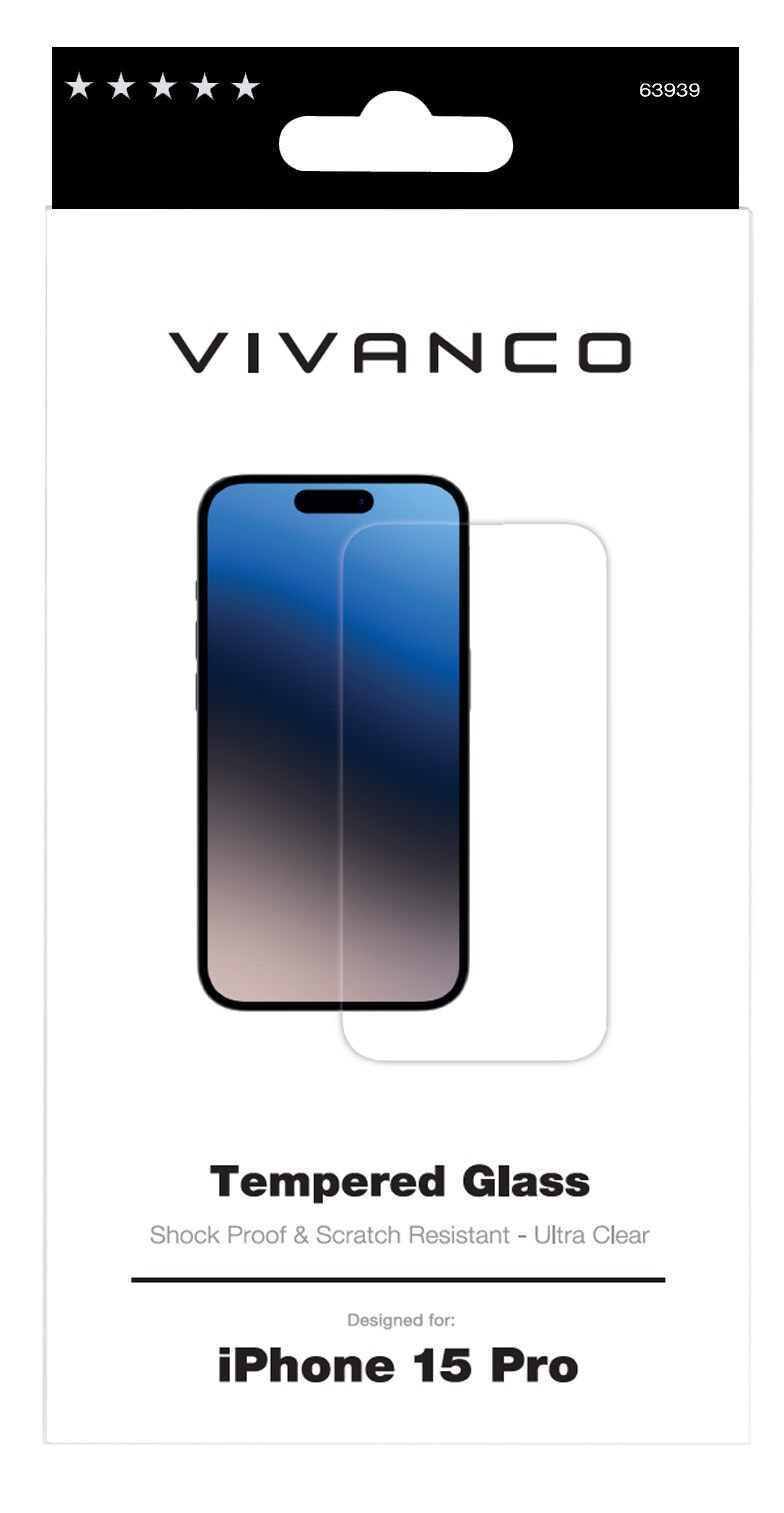 Vivanco Härdat Skyddsglas 9H iPhone 15 Pro