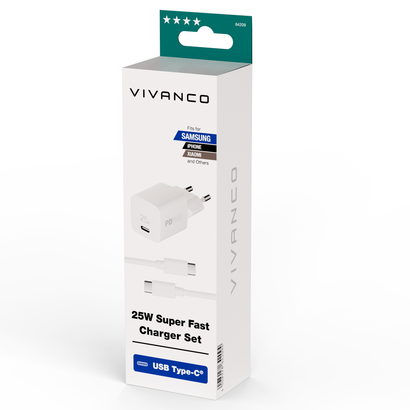 Vivanco Super Snabb Samsung 25W USB-C laddare + kabel 1.2m