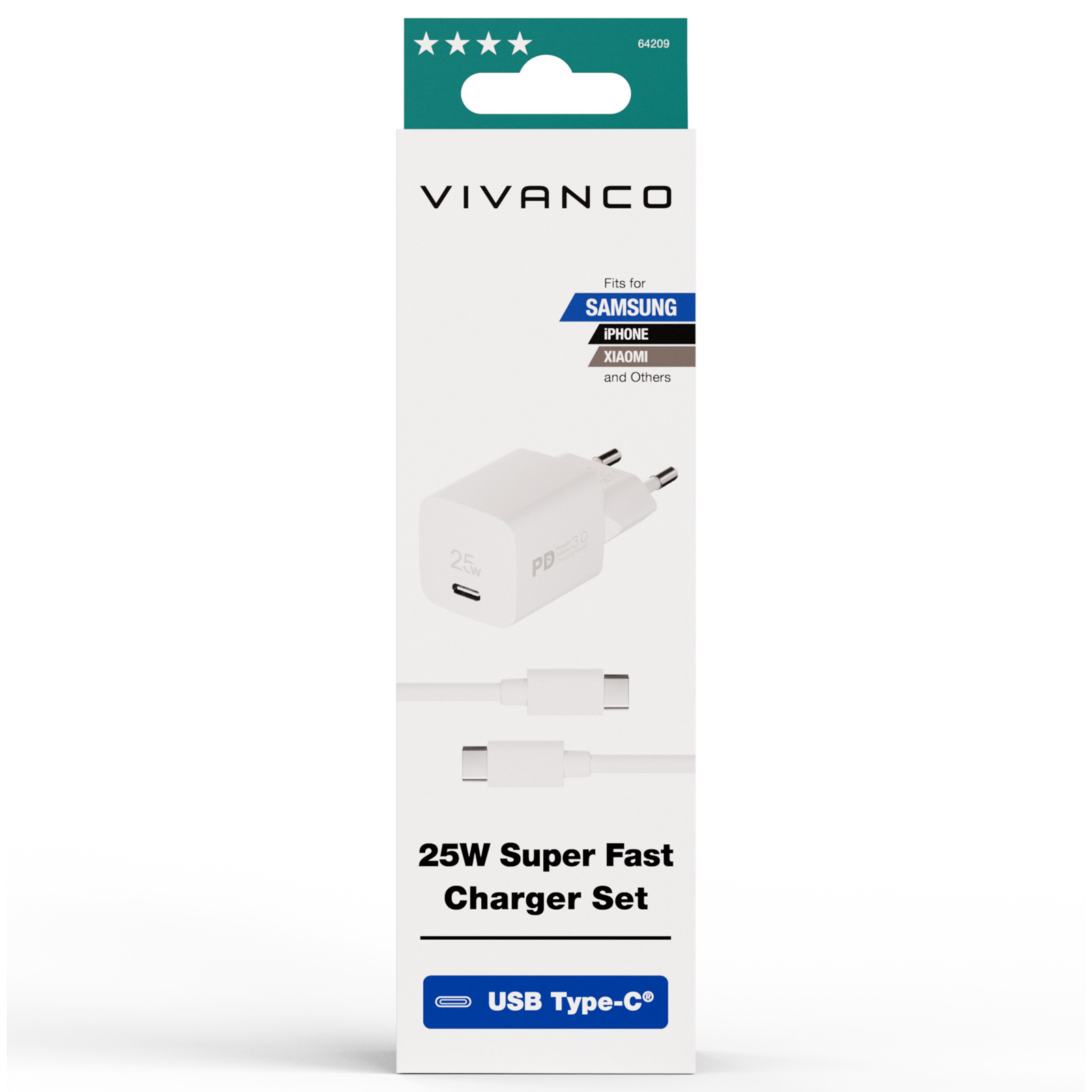Vivanco Super Snabb Samsung 25W USB-C laddare + kabel 1.2m