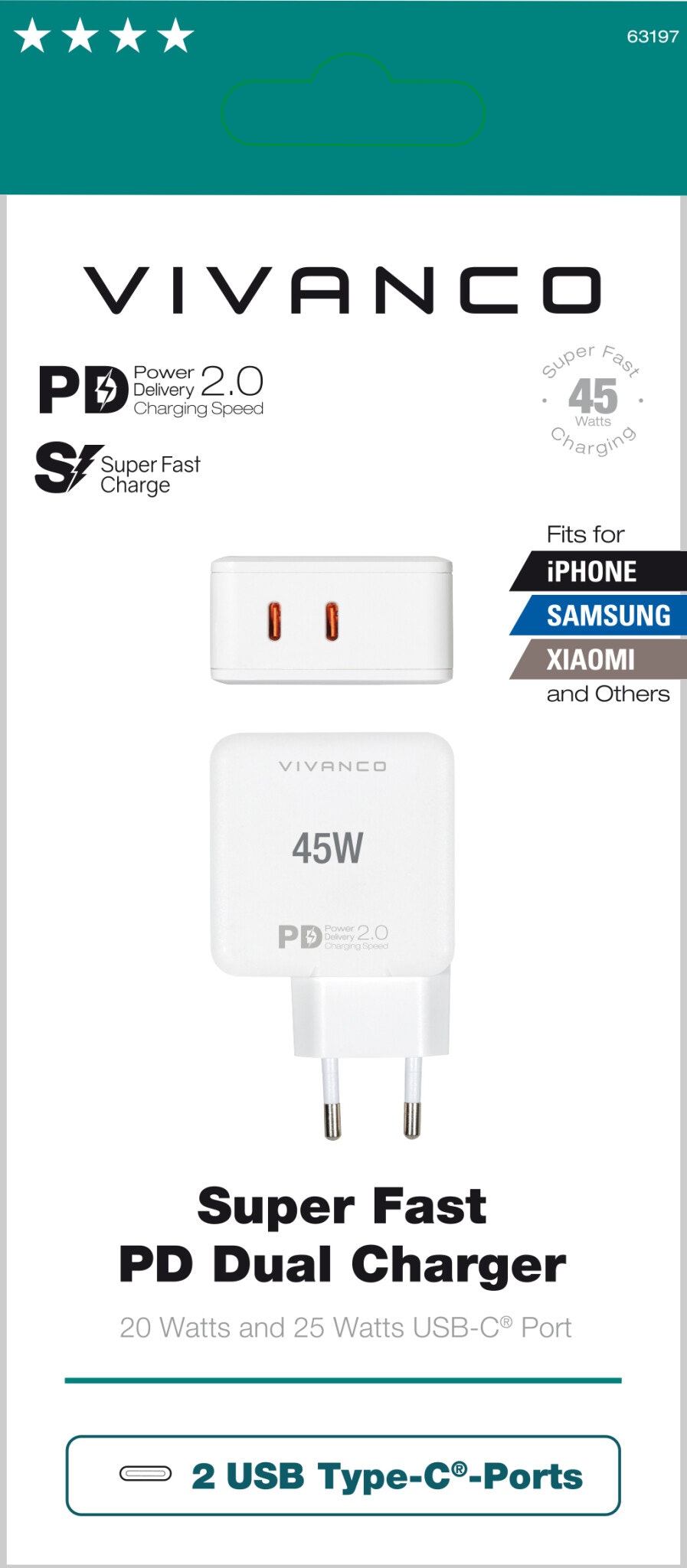 Vivanco Supersnabb 45W Dubbel Hemladdare Vit