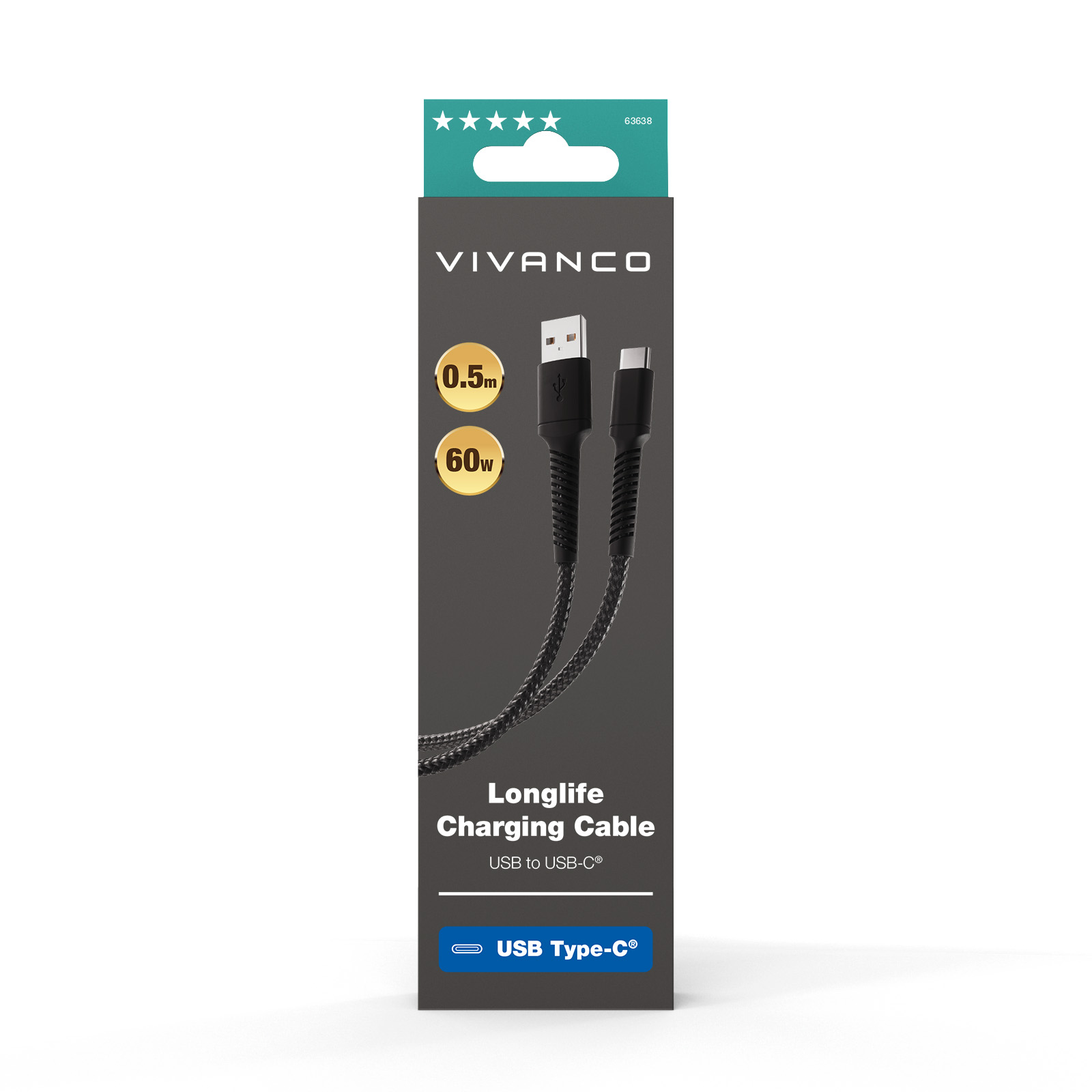 Vivanco Longlife USB-C/USB-A 2.0 kabel 0.5m Svart
