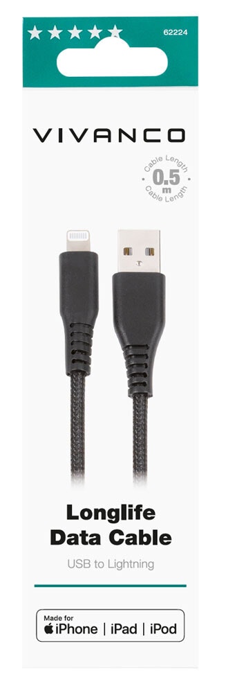 Vivanco Longlife Lightning kabel MFI 0.5m Svart