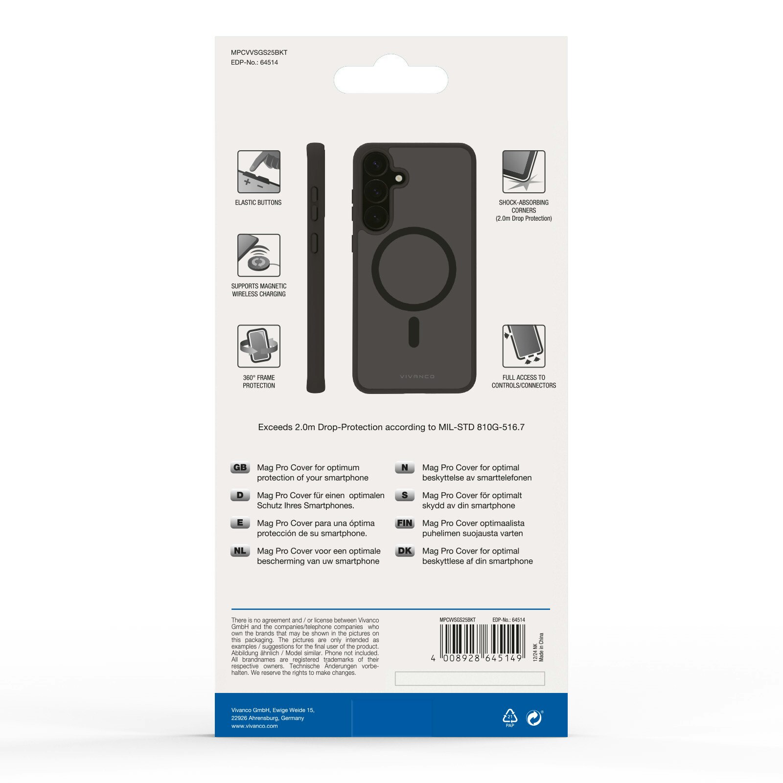 Vivanco Mag Pro Cover Samsung Galaxy S25 Transparent/Svart