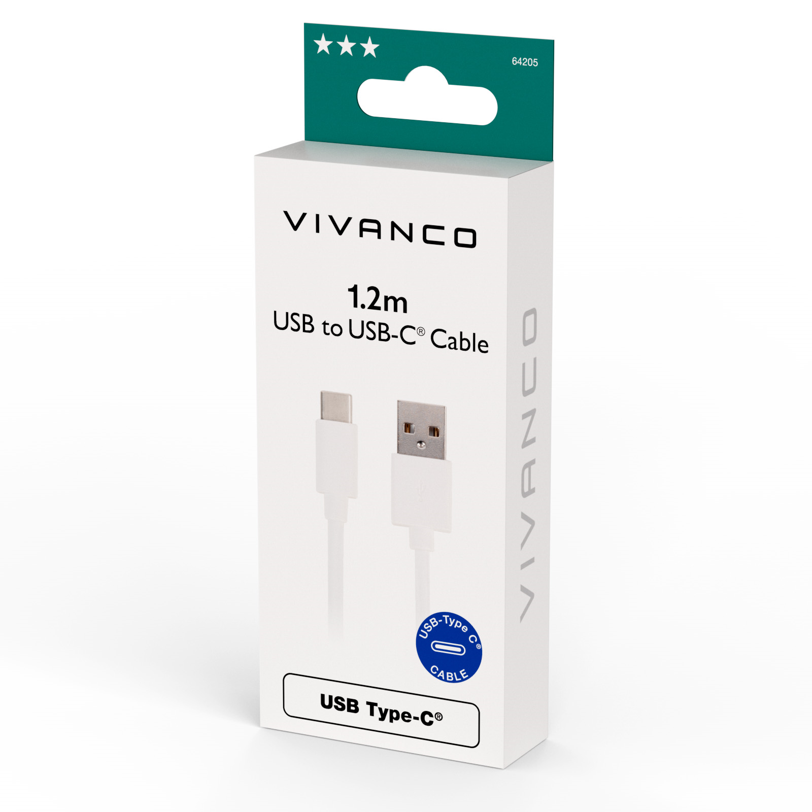 Vivanco USB-C/USB-A 2.0 kabel 1.2m Vit