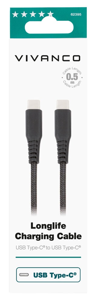 Vivanco Longlife USB-C/C 2.0 kabel 0.5m Svart