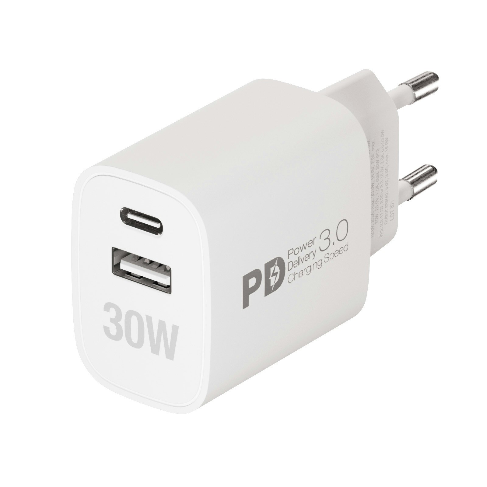 Vivanco Snabb GaN 30W 1xUSB-C PD / USB-A Hemladdare Vit