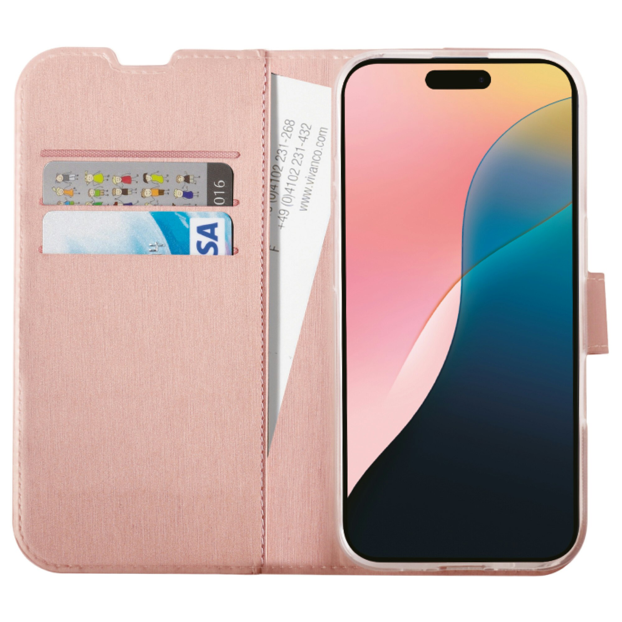 Vivanco Classic Plånboksfodral iPhone 16 Rosa Guld