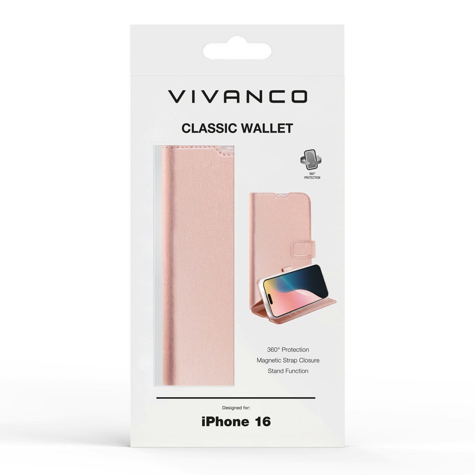 Vivanco Classic Plånboksfodral iPhone 16 Rosa Guld