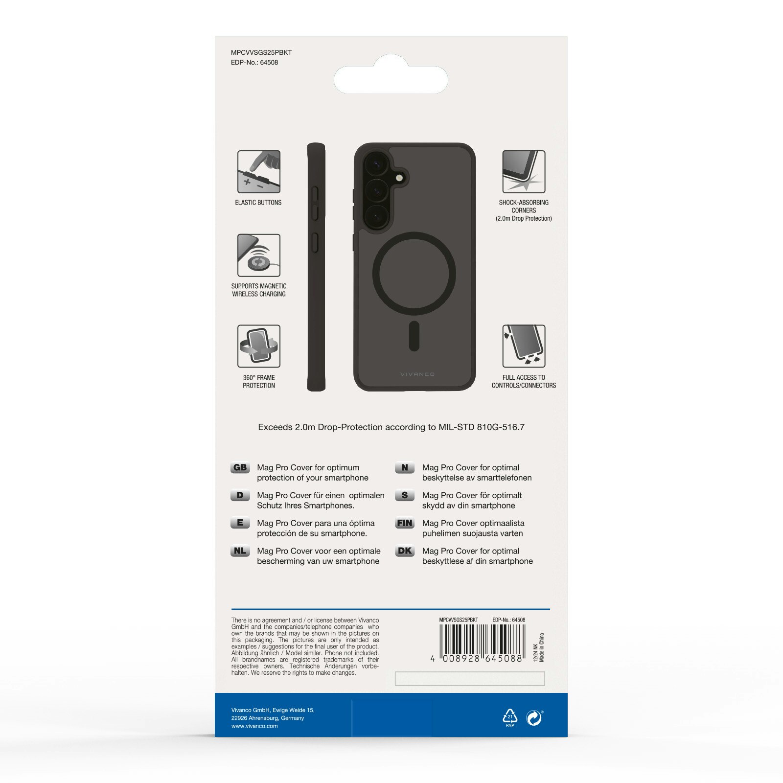Vivanco Mag Pro Cover Samsung Galaxy S25+ Transparent/Svart