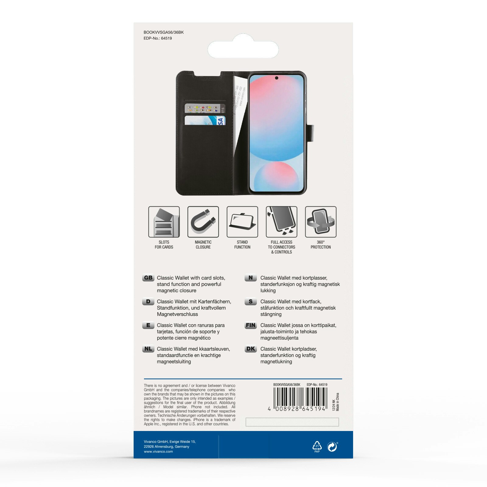 Vivanco Classic Plånboksfodral Samsung Galaxy A56/A36 Svart