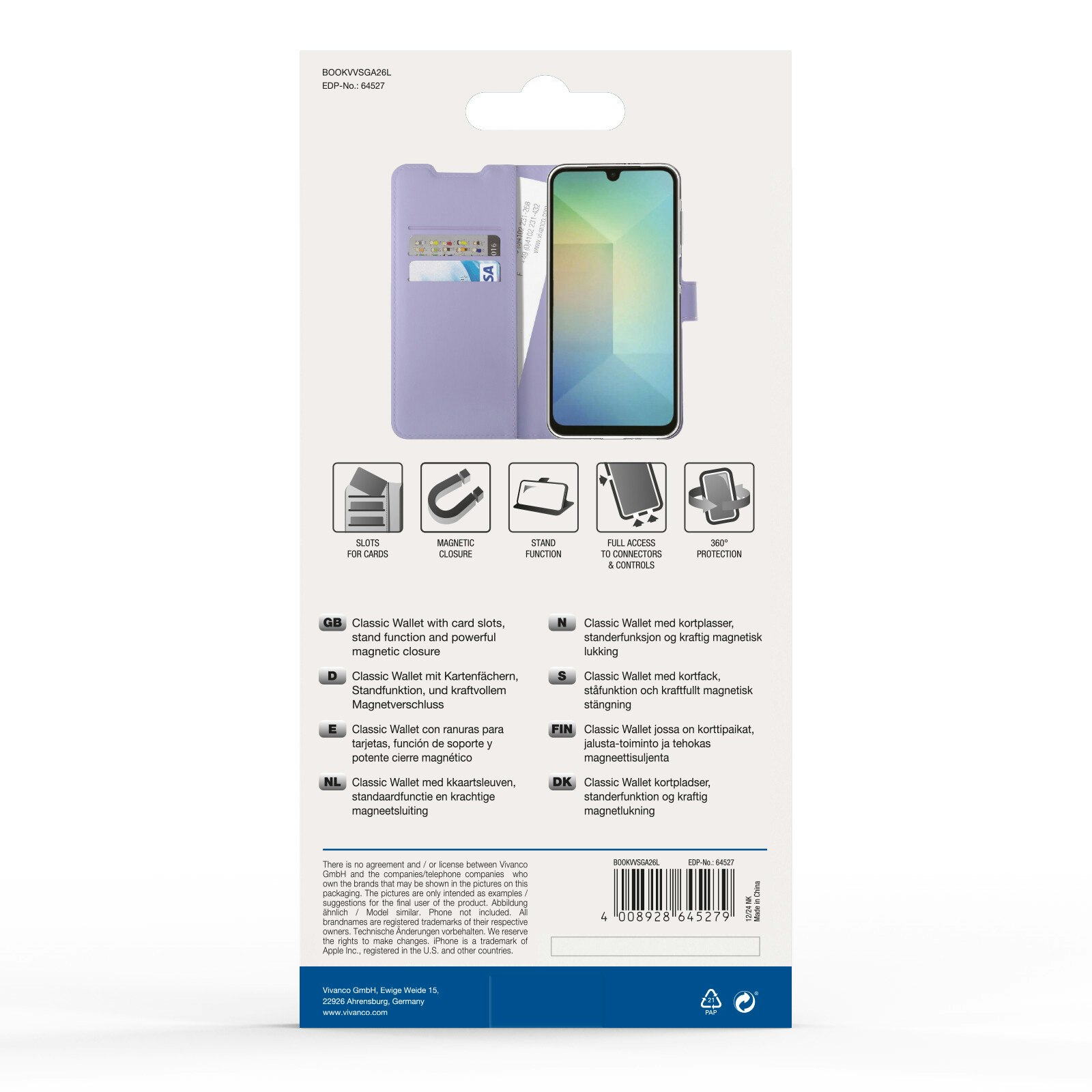 Vivanco Classic Plånboksfodral Samsung Galaxy A26 Lavendel