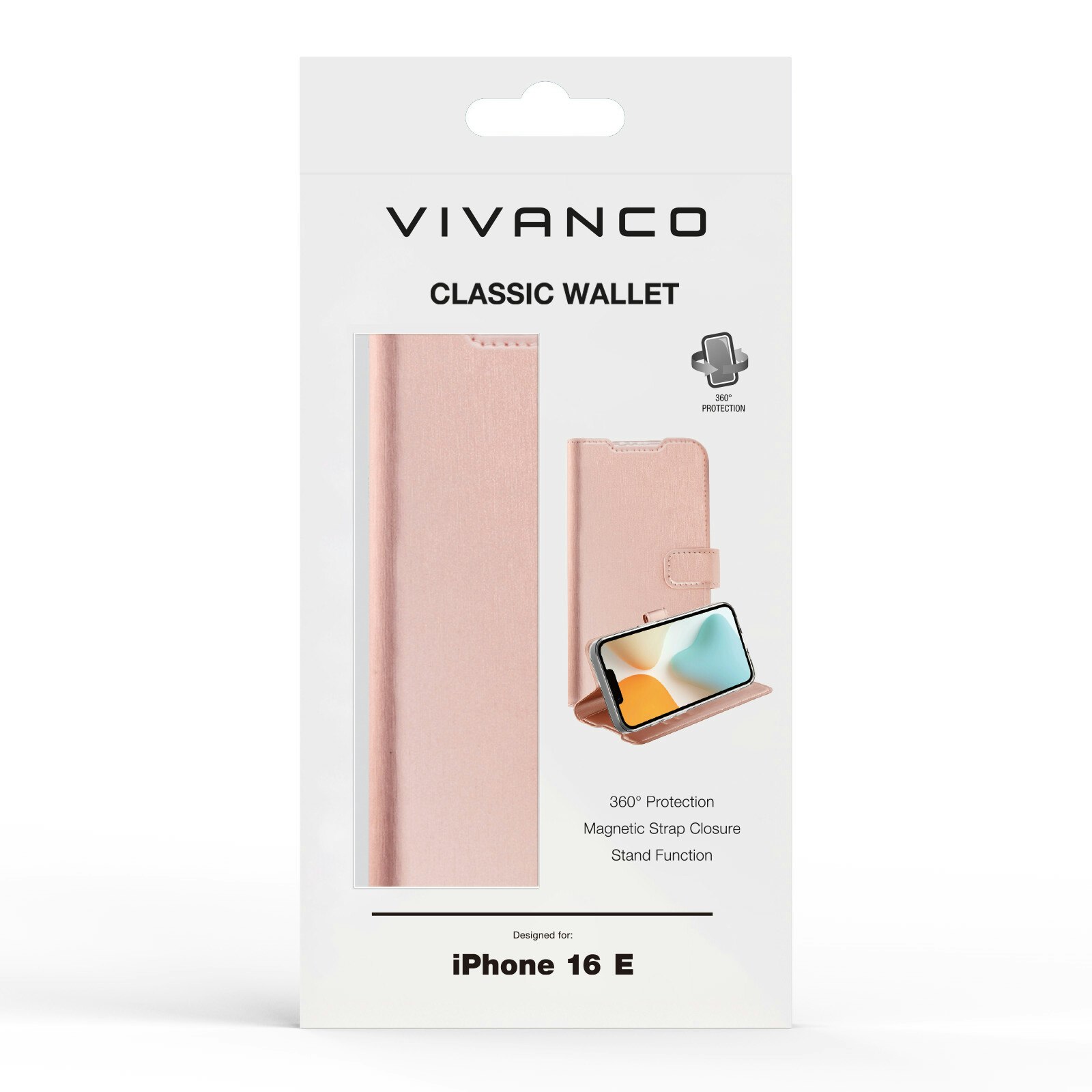 Vivanco Classic Plånboksfodral Apple iPhone 16e Rosa Guld