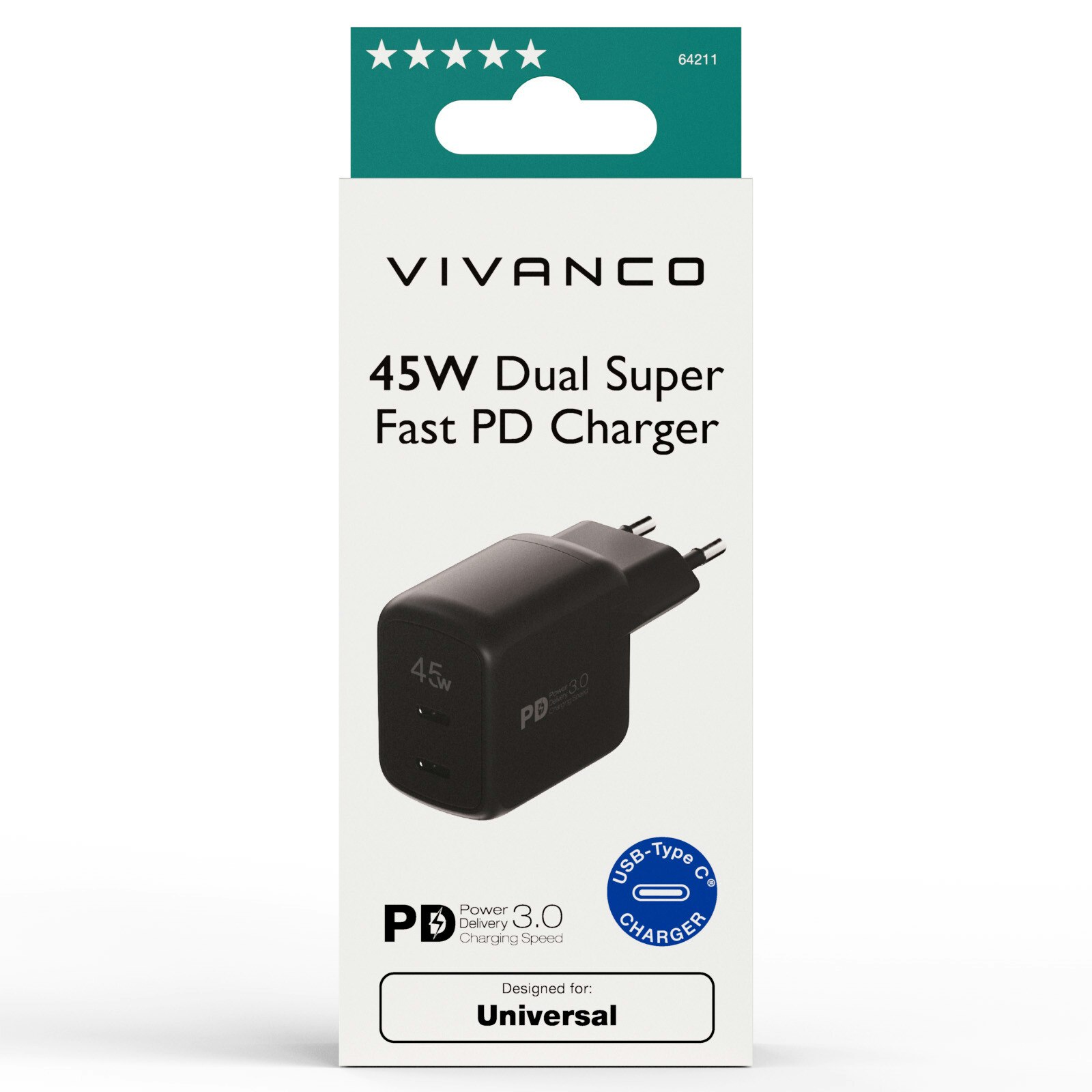 Vivanco Supersnabb 45W Dubbel Hemladdare Svart