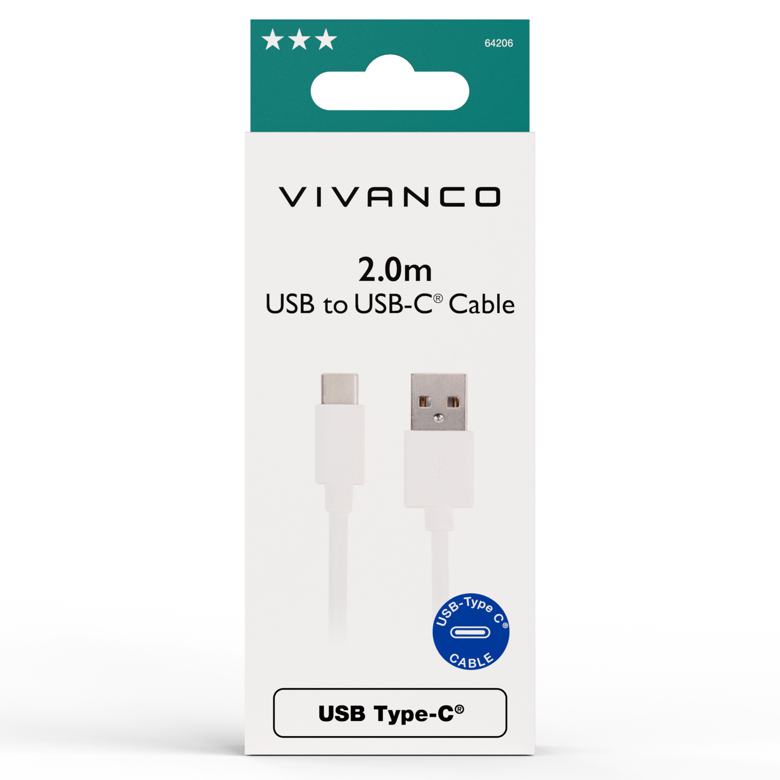 Vivanco USB-C/USB-A 2.0 kabel 2m Vit