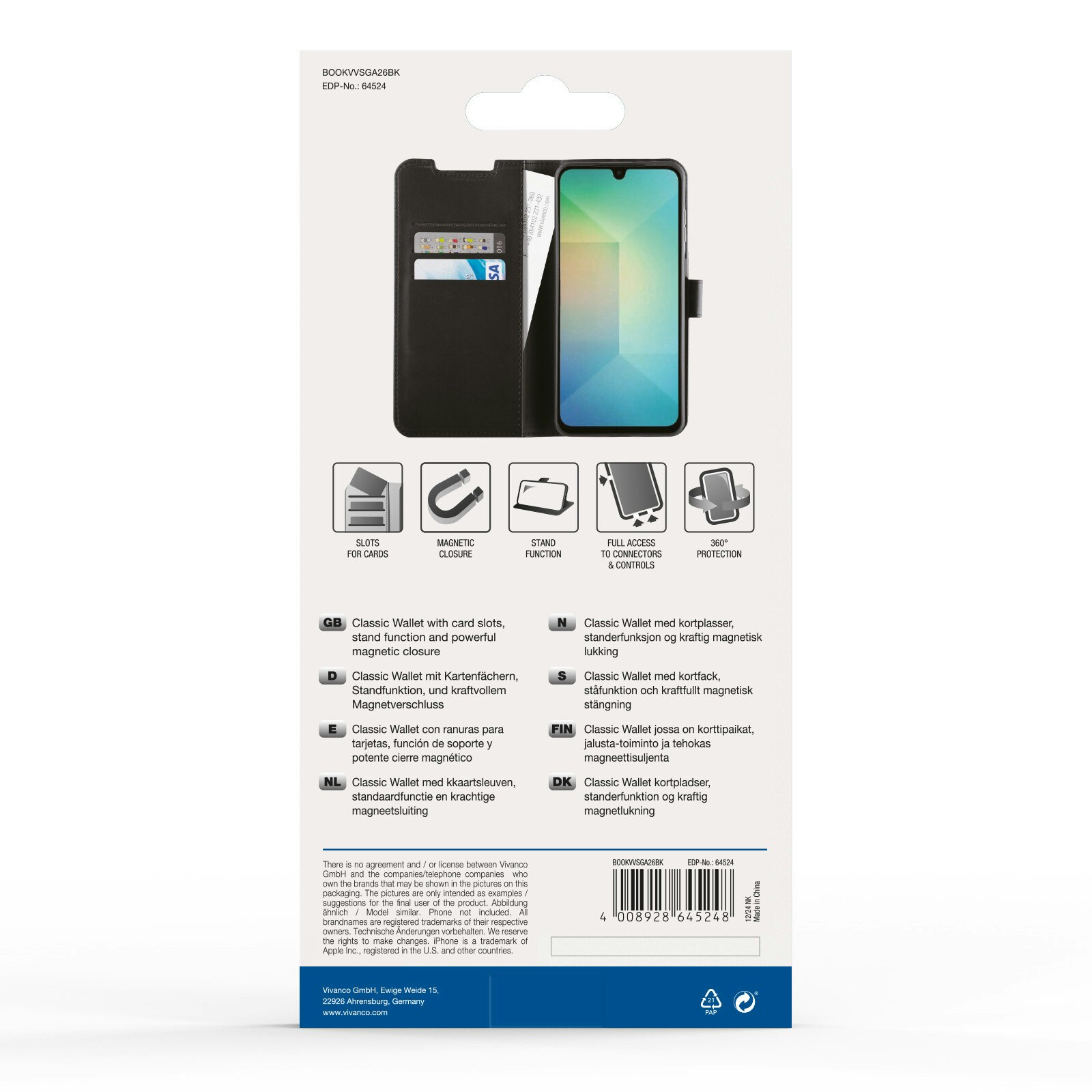 Vivanco Classic Plånboksfodral Samsung Galaxy A26 Svart