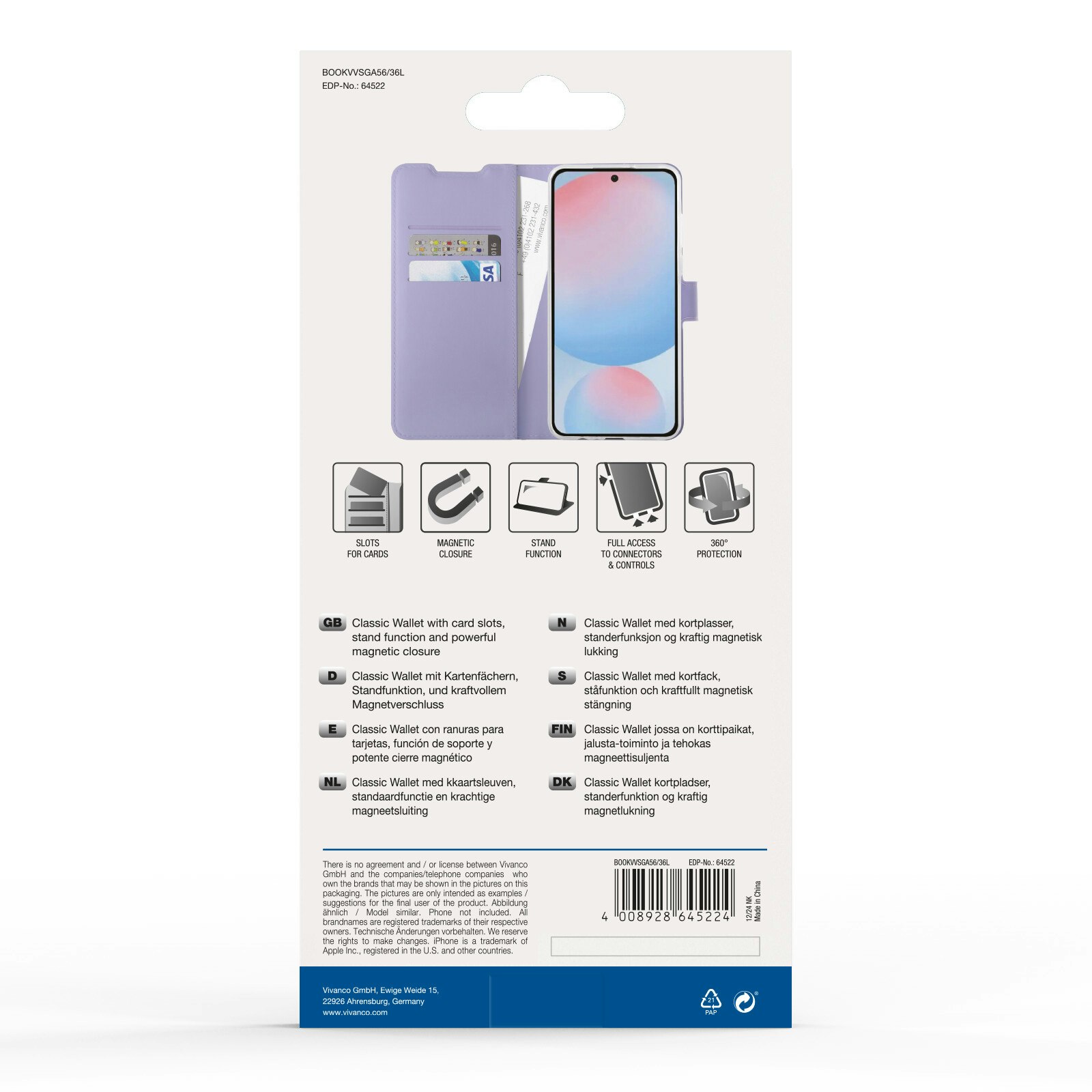 Vivanco Classic Plånboksfodral Samsung Galaxy A56/A36 Lavendel