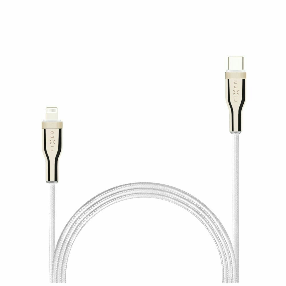 FIXED METAL USB-C/Lightning MFI flätad kabel 1.2m Vit