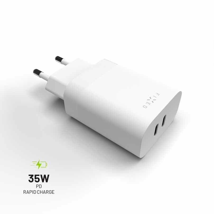 FIXED Super Snabb Hemladdare 2xUSB-C PD 3.0 35W Vit