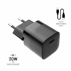 FIXED Super Snabb Hemladdare USB-C 30W + kabel 1m Svart