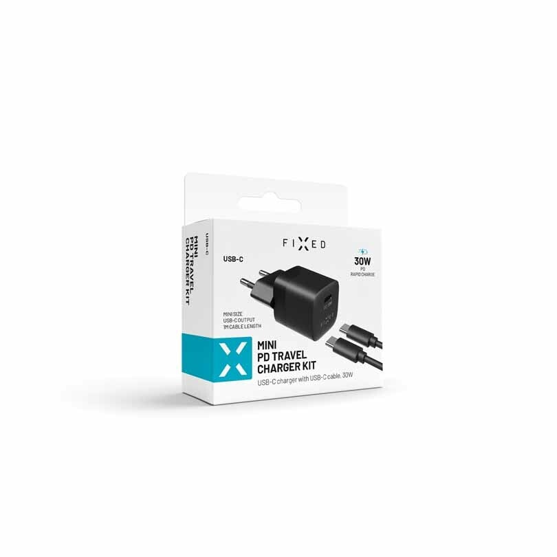 FIXED Super Snabb Hemladdare USB-C 30W + kabel 1m Svart