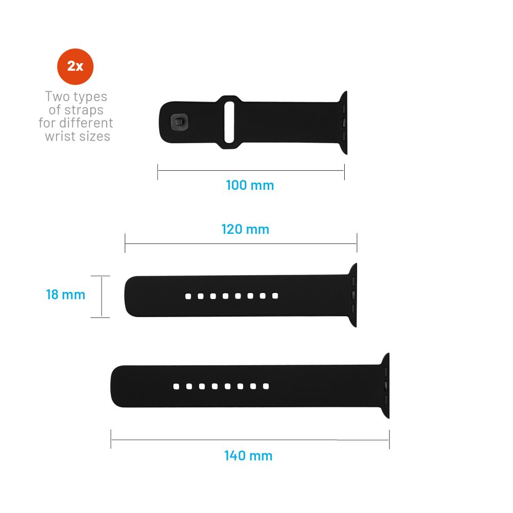 FIXED Silikonrem SET för Apple Watch 42/44/45mm Svart