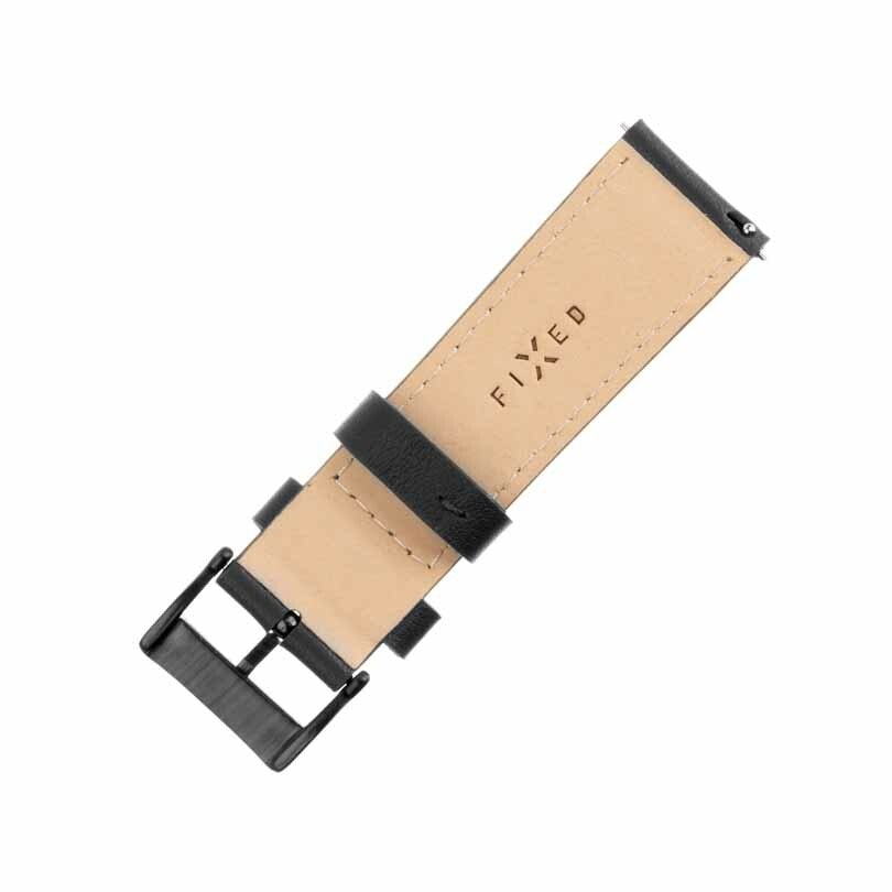 FIXED Äkta läderrem för Smartwatch Universal 22 mm Svart
