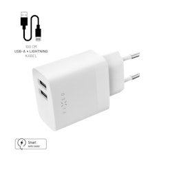 FIXED Hemladdare 2x USB-A 17W/Lightning kabel 1m Vit