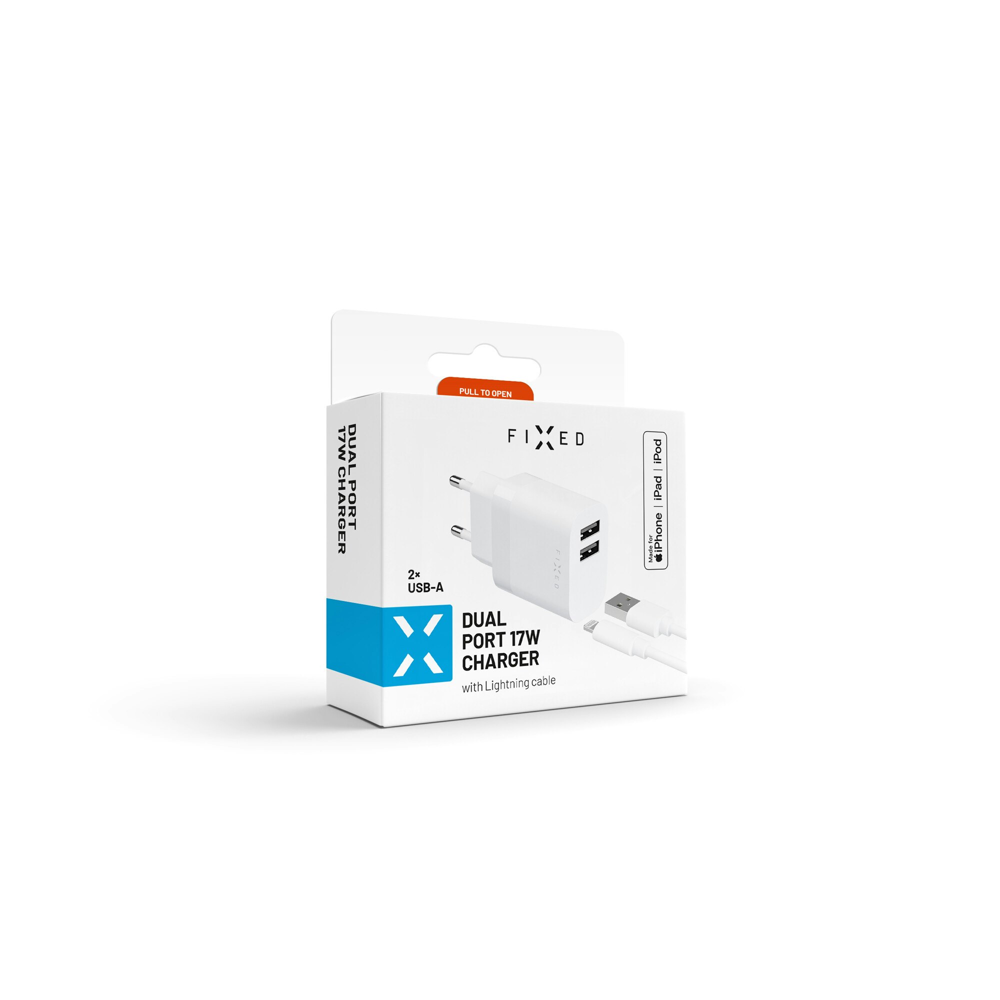 FIXED Hemladdare 2x USB-A 17W/Lightning kabel 1m Vit