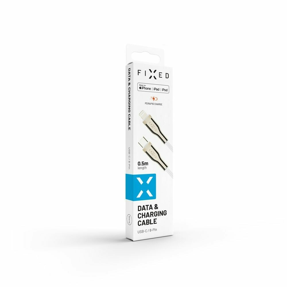 FIXED METAL USB-C/Lightning MFI flätad kabel 0.5m Vit