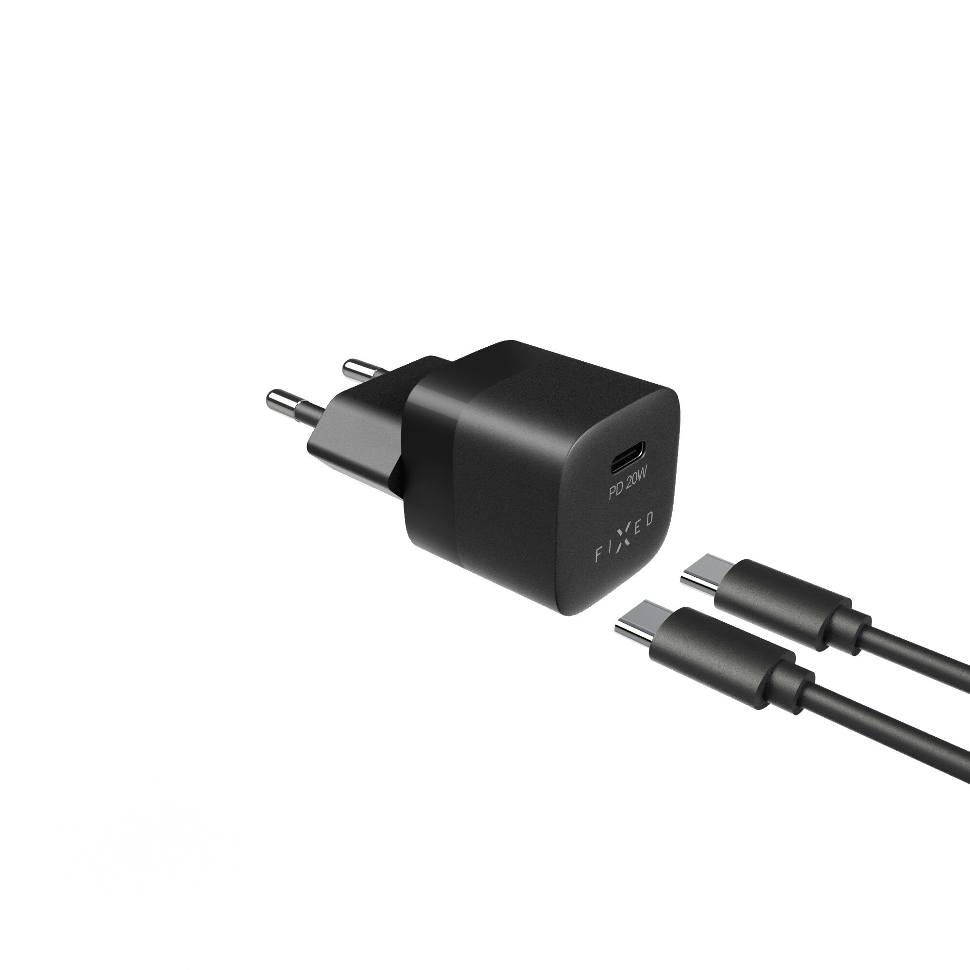 FIXED Snabb Hemladdare USB-C PD 20W+USB-C kabel 1m Svart