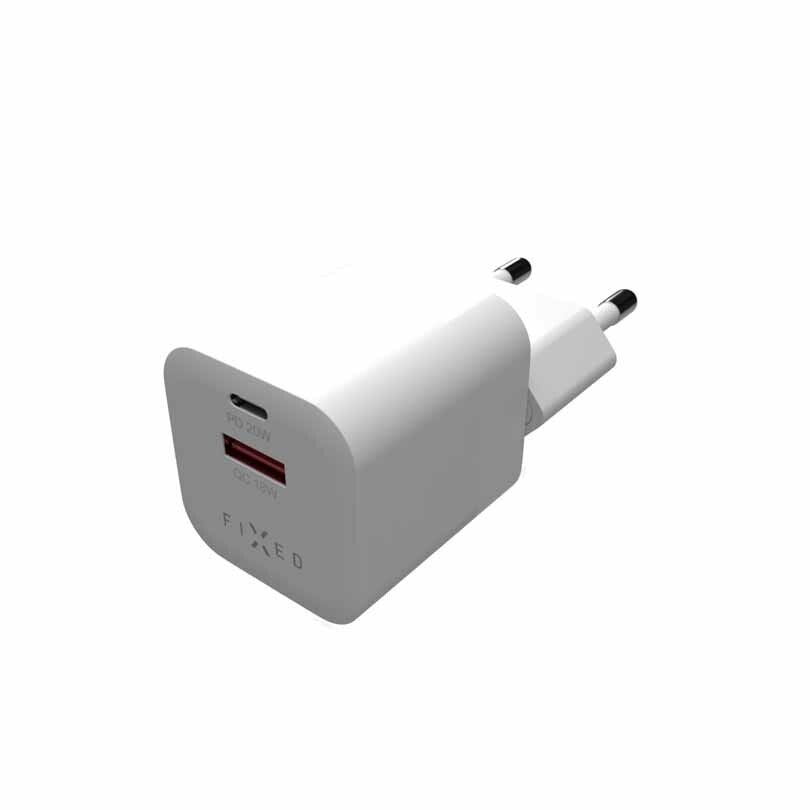 FIXED Snabb Mini Hemladdare 20W USB-C PD/USB-A Vit