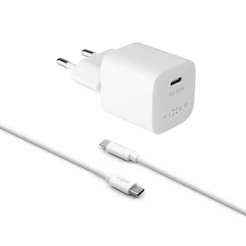 FIXED Super Snabb Hemladdare USB-C 30W + kabel 1m Vit