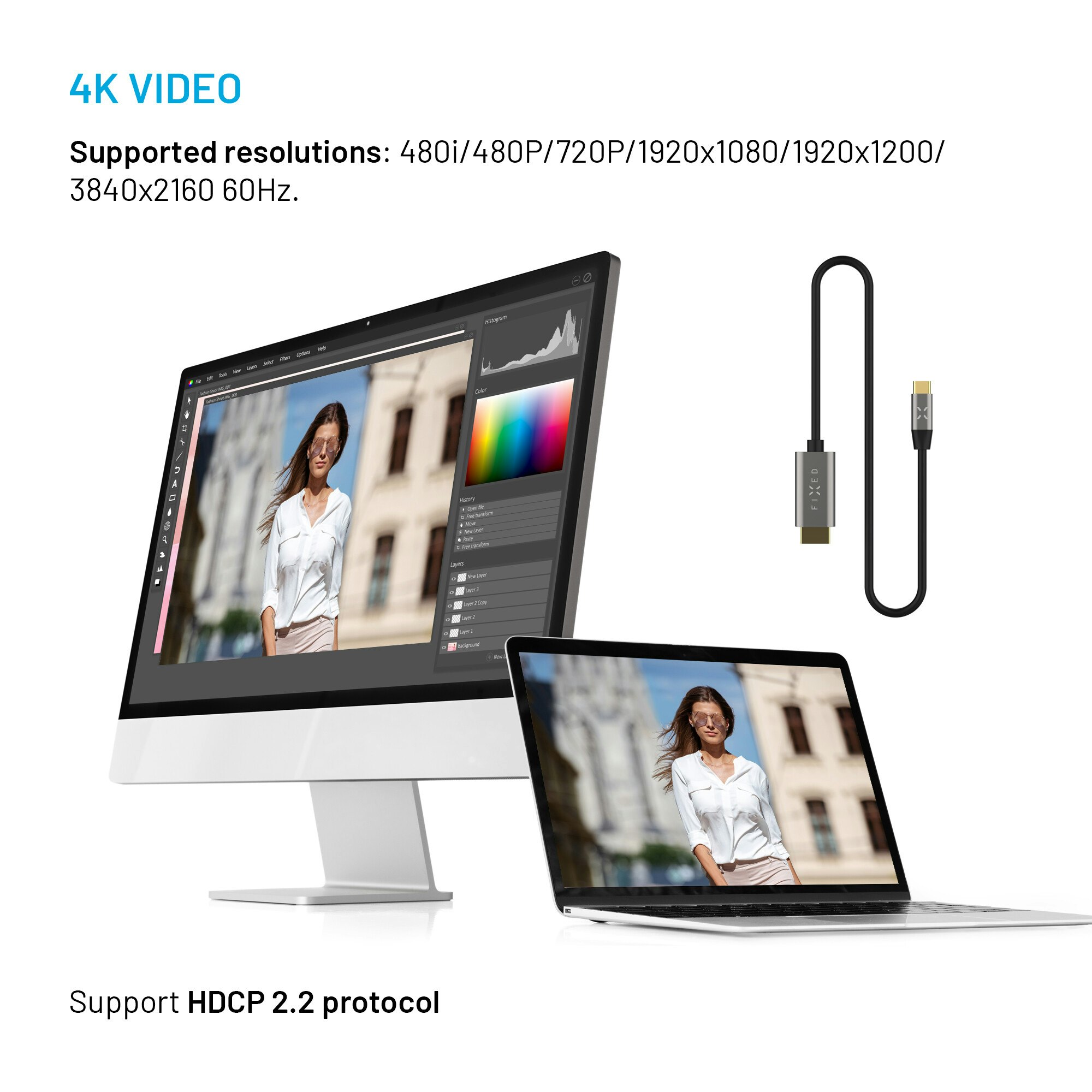 FIXED USB-C / HDMI 4K/60 Hz USB 3.1 Gen2 kabel 2m Svart