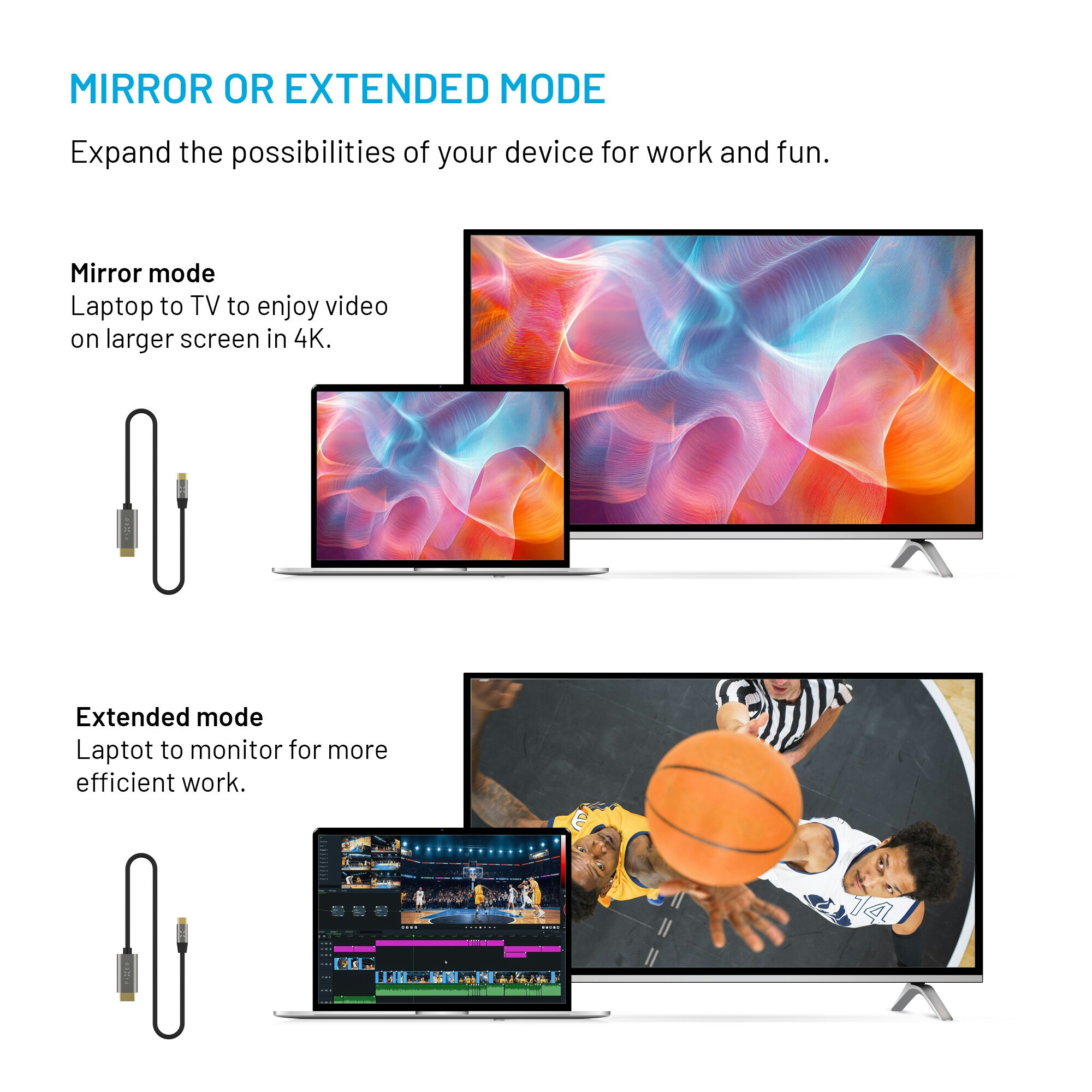FIXED USB-C / HDMI 4K/60 Hz USB 3.1 Gen2 kabel 2m Svart