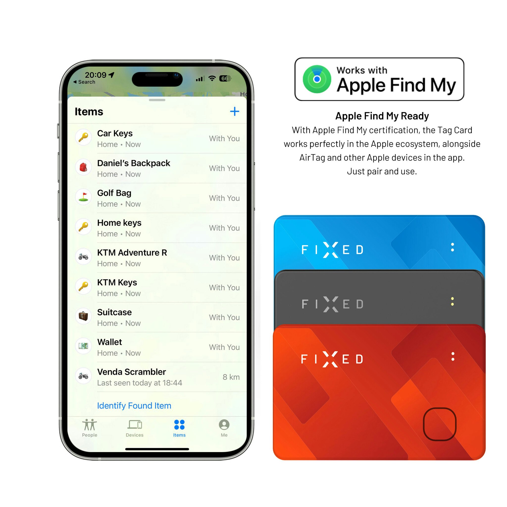 FIXED FIXED Tag Card Tracker för Apple Find My Orange