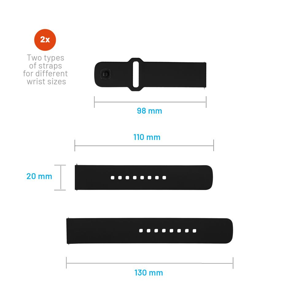 FIXED Silikonrem för Smartwatch Universal 20 mm Svart