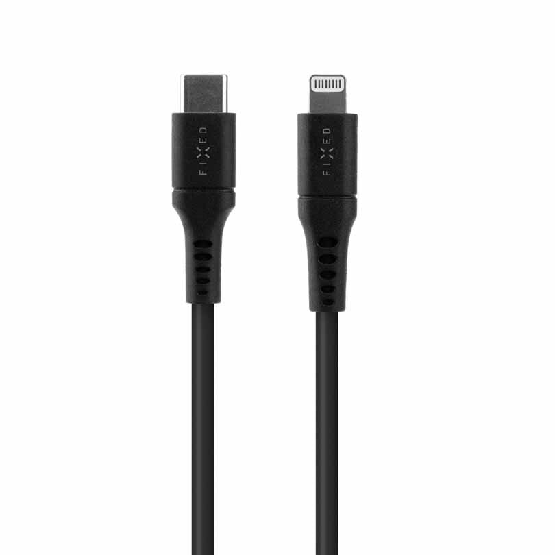 FIXED LIQUID silikonkabel USB-C/Lightning 1.2m Svart