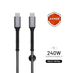 FIXED ARMOR 240W USB-C/C flätad kabel 2m Grå