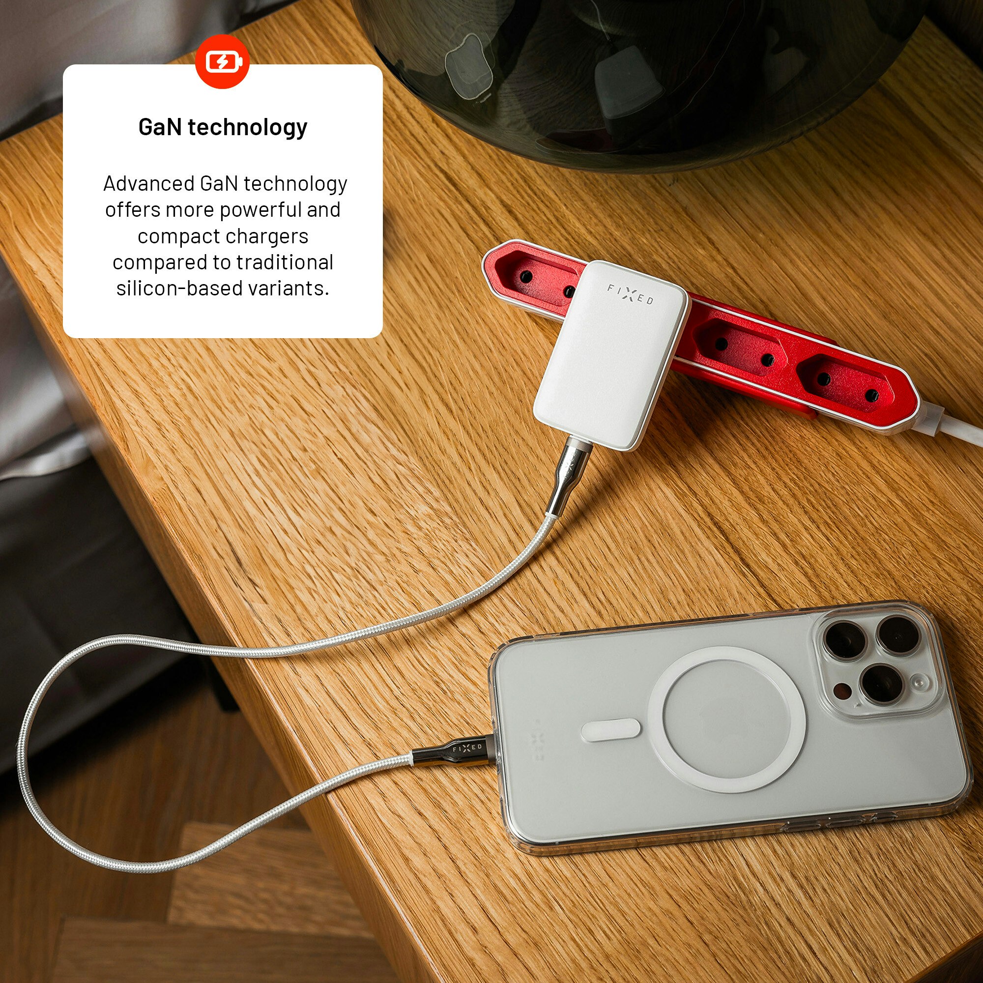 FIXED Slim GaN 90 Super Snabb 1x USB-C laddare 30W Vit