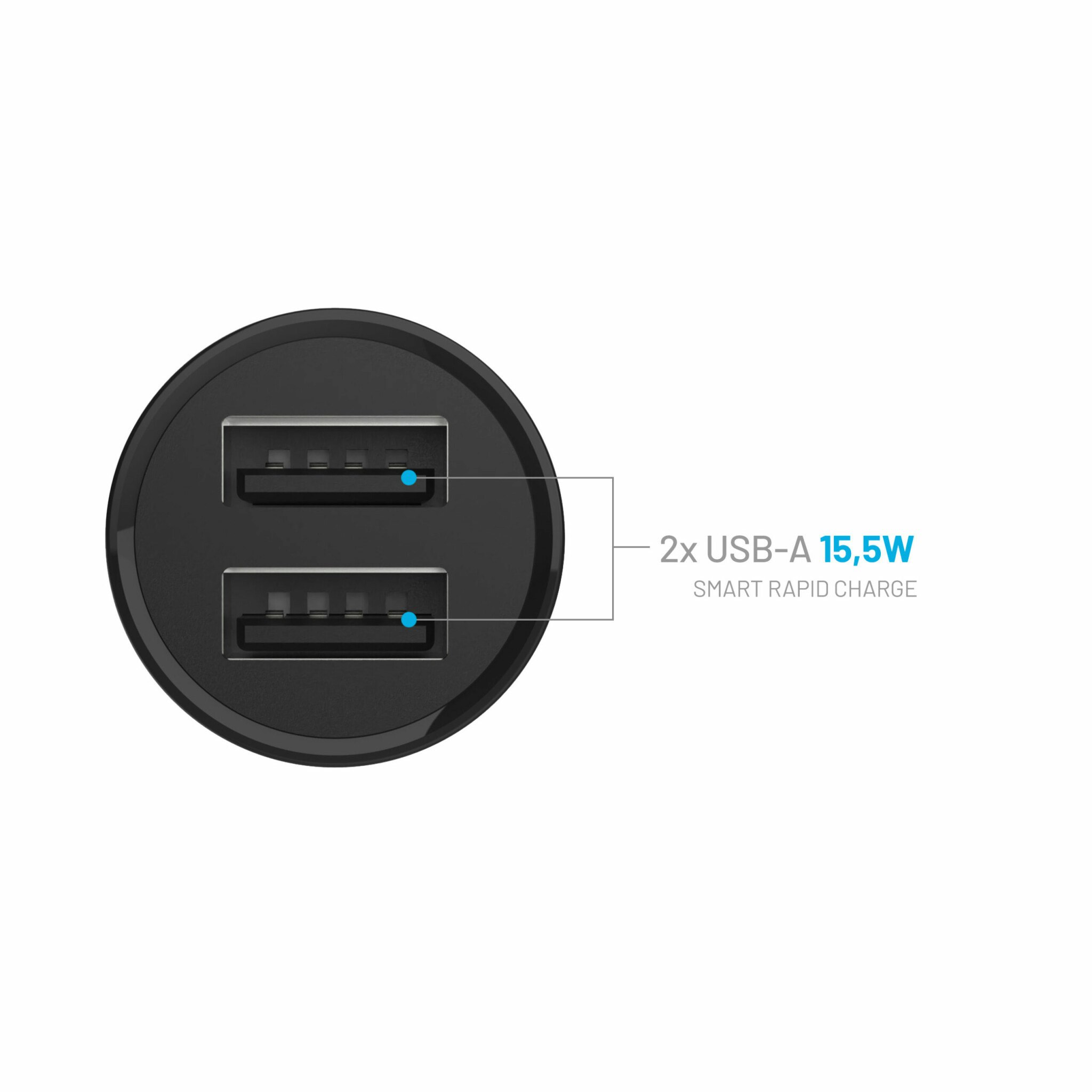 FIXED Mini Billaddare 2x USB-A 15W/Lightning kabel 1m